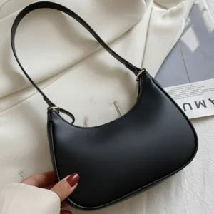 Korean Style Crescent Shoulder Bag – Elegant Solid Color Underarm Hobo Purse