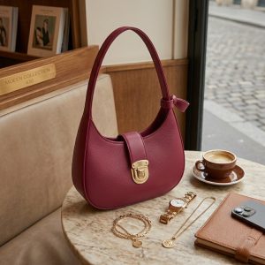 Moeen Collection Premium Leather Shoulder Bag – Elegant Crescent Purse for Women